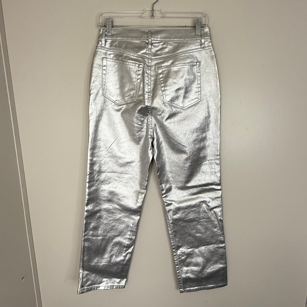 LOFT Jeans Womens 28/6 The Straight Metallic Silver High Rise Straight Leg Denim - Picture 6 of 9
